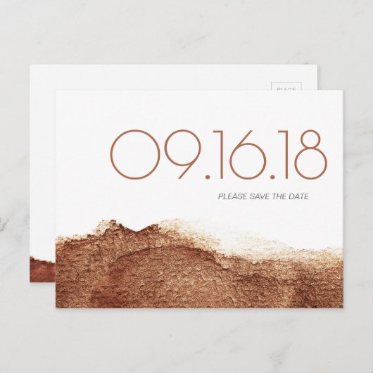 Koper kleur moderne, eenvoudige bruiloft met datum aankondigingskaart (Voorkant / Achterkant)