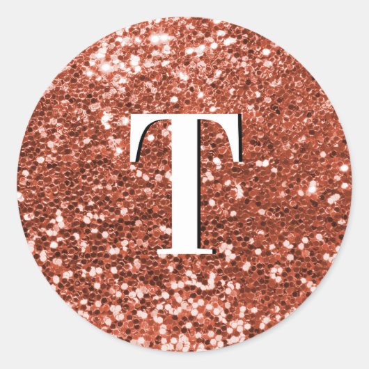 Koper Klungelige Glitter Monogram Ronde Sticker (Voorkant)