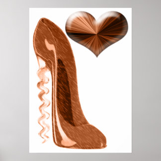 Koper Kurkentrekker Hiel Stiletto Shoe en 3D Heart Poster