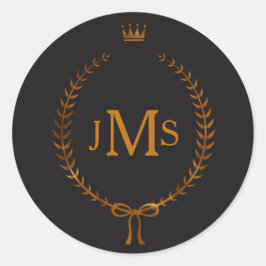 Koper Laurel krans met kroon Elegant Monogram Ronde Sticker