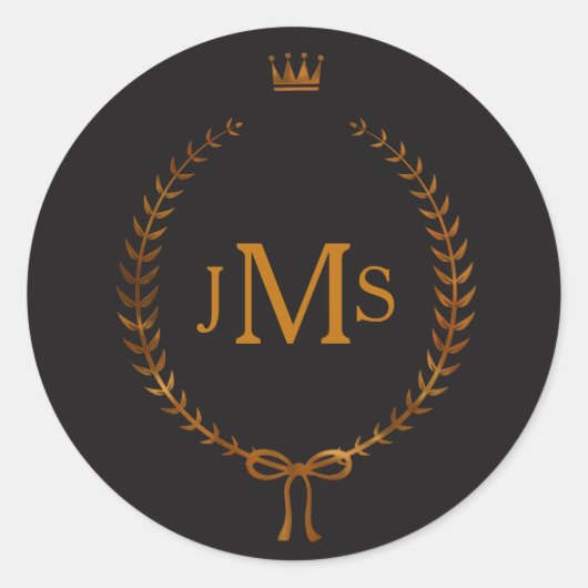 Koper Laurel krans met kroon Elegant Monogram Ronde Sticker (Voorkant)
