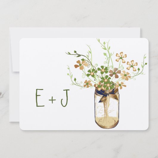 Koper Limoen Olive Mason Jar Wild Flower Wedding Kaart (Achterkant)