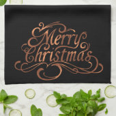 Koper-look Vrolijk kerstscript keukendoek Theedoek (Gevouwen)