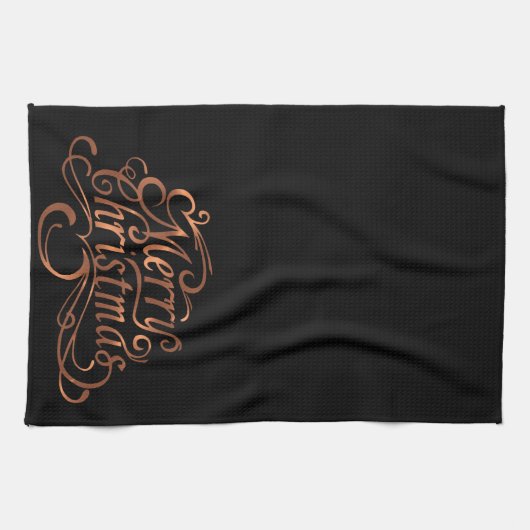 Koper-look Vrolijk kerstscript keukendoek Theedoek (Horizontaal)