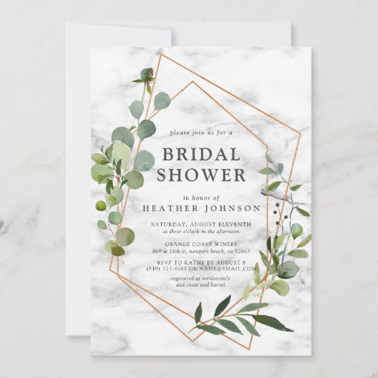 Koper Marble Geometric Eucalyptus Vrijgezellenfees Kaart (Voorkant)