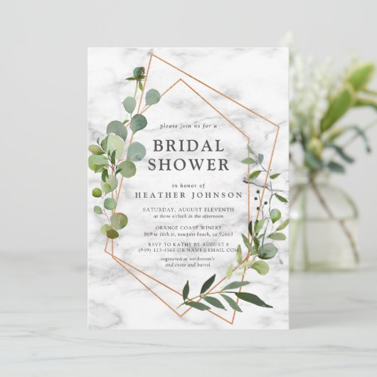 Koper Marble Geometric Eucalyptus Vrijgezellenfees Kaart (Staand voorkant)