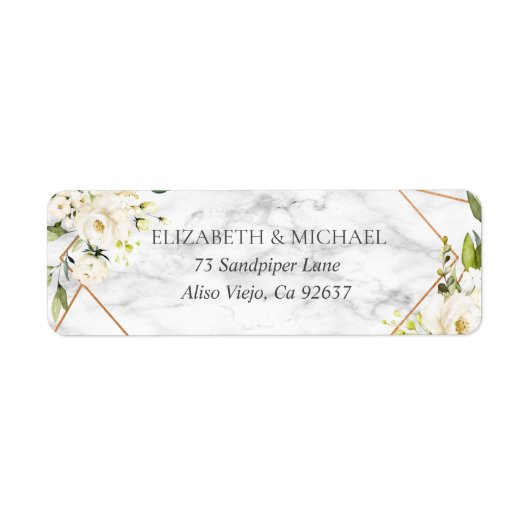 Koper Marmer Geometrisch Bloemen Retouradres Etiket (Voorkant)