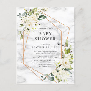 Koper Marmer Geometrisch Wit Bloemen Baby shower Aankondigingskaart