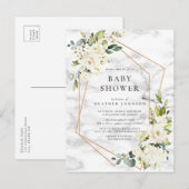 Koper Marmer Geometrisch Wit Bloemen Baby shower Aankondigingskaart (Voorkant / Achterkant)