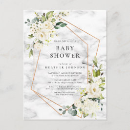 Koper Marmer Geometrisch Wit Bloemen Baby shower Aankondigingskaart