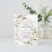 Koper Marmer Geometrisch Wit Bloemen Baby shower Aankondigingskaart (Staand voorkant)