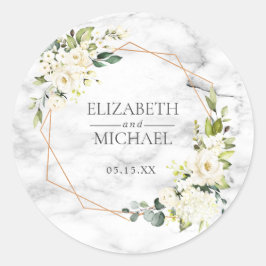 Koper Marmer Geometrisch Wit Bloemen Bruiloft Ronde Sticker