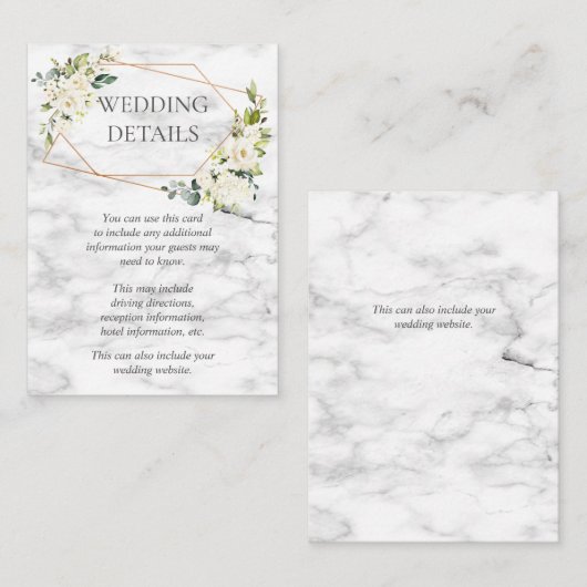 Koper Marmer Geometrische Bloemen Bruiloft Details Informatiekaartje (Voorkant / Achterkant)