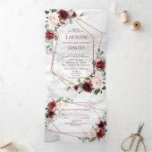 Koper Marmer Geometrische Bourgogne Bloemen Drieluik Uitnodiging (Binnen)