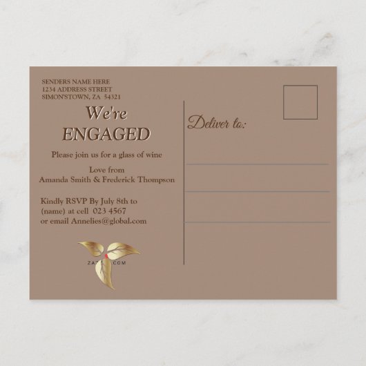 Koper/Messing Satijn & Grafische Bloem Splendor Uitnodiging Briefkaart (Achterkant)