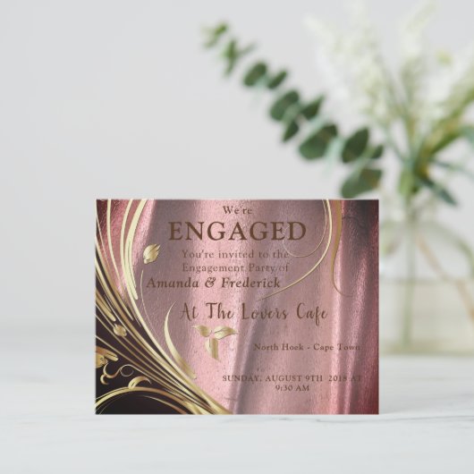 Koper/Messing Satijn & Grafische Bloem Splendor Uitnodiging Briefkaart (Staand voorkant)