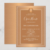 Koper Metallic Bedrijf Monogrammed Open Huis Kaart (Voorkant / Achterkant)