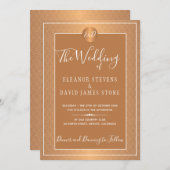 Koper Metallic Beige Wit Elegant Monogrammed Kaart (Voorkant / Achterkant)