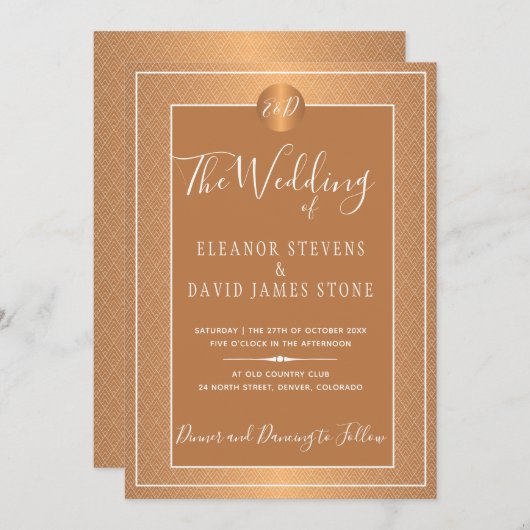 Koper Metallic Beige Wit Elegant Monogrammed Kaart (Voorkant / Achterkant)