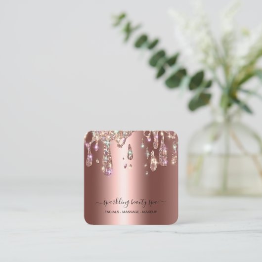 *~* KOPER Metallic druppelaar GLITTER AP7 Vierkante Visitekaartje (Staand voorkant)