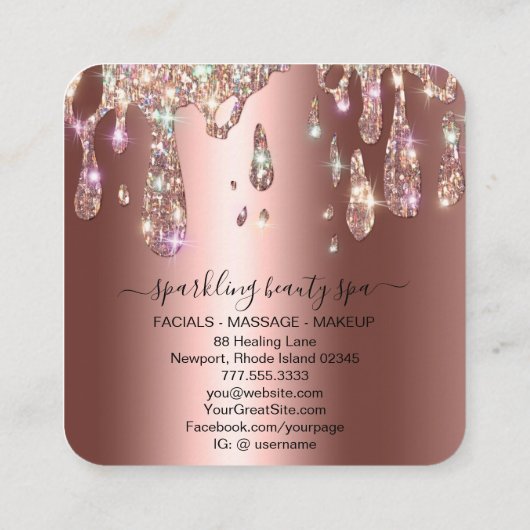 *~* KOPER Metallic druppelaar GLITTER AP7 Vierkante Visitekaartje (Achterkant)