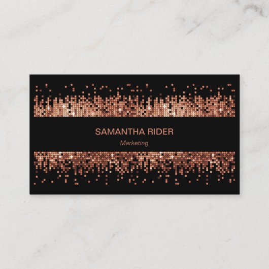 Koper Metallic Sequins op Black Modern Visitekaartje (Voorkant)