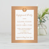 koper metallische klasse monogram engagement party kaart (Staand voorkant)