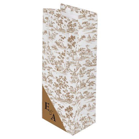 Koper / Mocha Mousse Toile, Wijn Cadeautas (Voorkant Gekanteld)