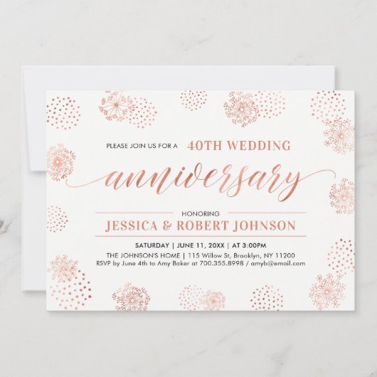 Koper | Moderne bloem 40ste trouwdag jubileum Kaart (Voorkant)