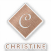 Koper Monogram Faux Metal Bruin Aangepaste naam Sticker (Voorkant)