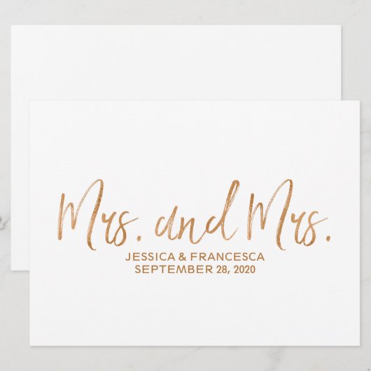 Koper "Mrs. en Mrs." Lesbian Wedding Sign (Voorkant / Achterkant)