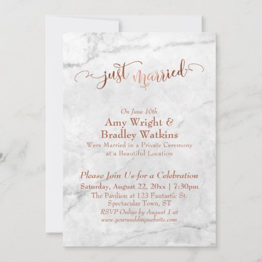 Koper Net Getrouwd Schrift op Witte Marmer Kaart (Voorkant)