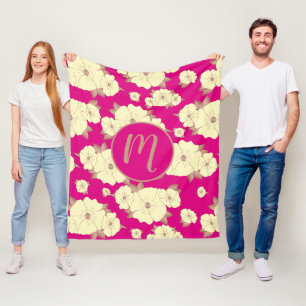 Koper Pastel Yellow Floral op Fuchsia-achtergrond Fleece Deken