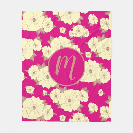 Koper Pastel Yellow Floral op Fuchsia-achtergrond Fleece Deken (Voorkant)