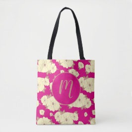 Koper Pastel Yellow Floral op Fuchsia roze Tote Bag