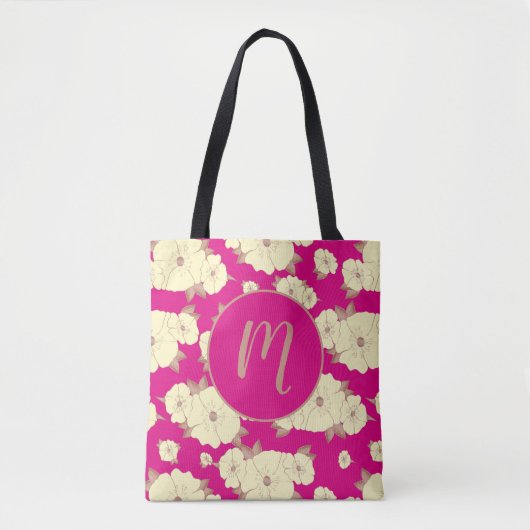 Koper Pastel Yellow Floral op Fuchsia roze Tote Bag (Voorkant)