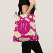 Koper Pastel Yellow Floral op Fuchsia roze Tote Bag (Dichtbij)