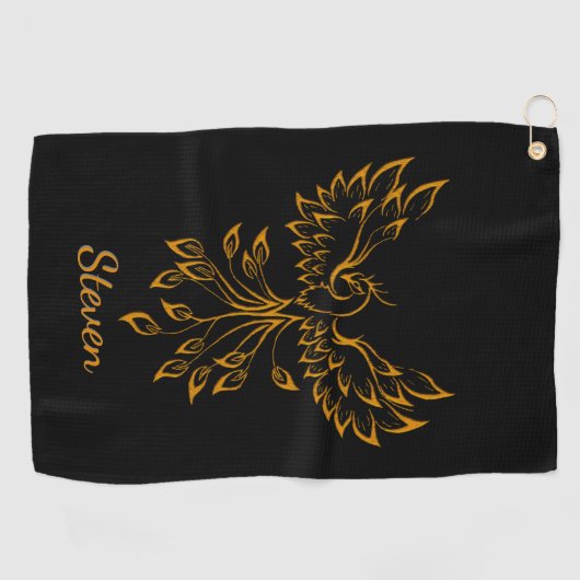 Koper Phoenix ruist op zwart Golfhanddoek (Horizontaal)