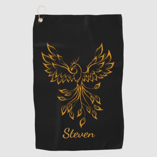 Koper Phoenix ruist op zwart Golfhanddoek (Voorkant)