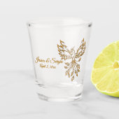 Koper Phoenix ruist op zwart Shot Glas (Voorkant)