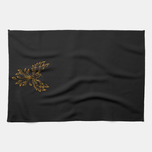 Koper Phoenix ruist op zwart Theedoek (Horizontaal)