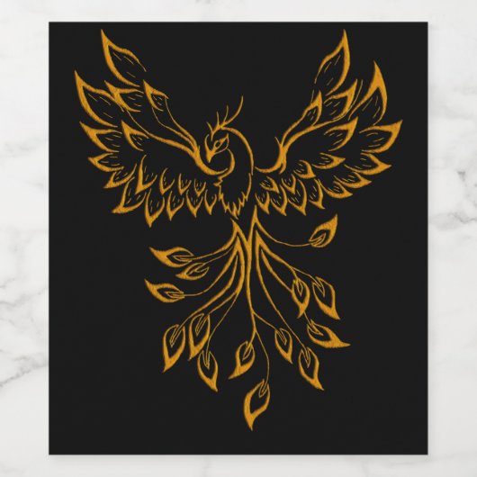 Koper Phoenix ruist op zwart Wijn Etiket (Enkel label)