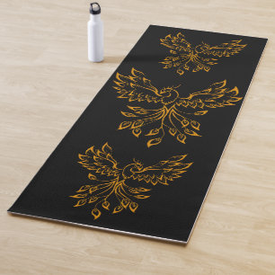 Koper Phoenix ruist op zwart Yogamat