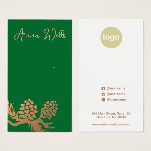 Koper Pine Cones Green Earring Visitekaartje (Voorkant /achterkant)