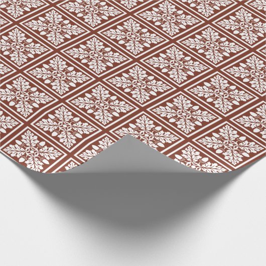 Koper Red Acorn en Leaf Tile Design Cadeaupapier (Hoek)
