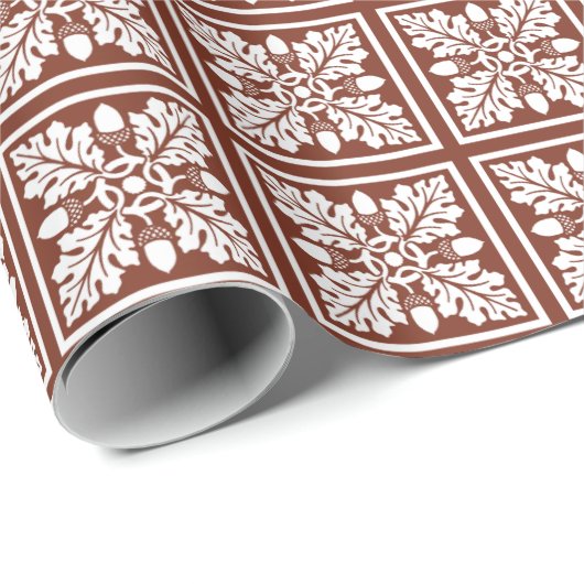 Koper Red Acorn en Leaf Tile Design Cadeaupapier (Rol Hoek)