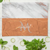 Koper Roos Gold en grijze marmer met monogram kit Theedoek (Gevouwen)