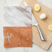 Koper Roos Gold en grijze marmer met monogram kit Theedoek (Quarter Fold)