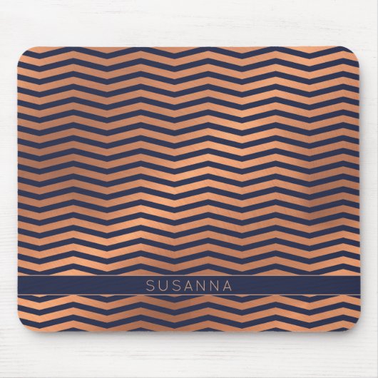 Koper Roos Gold Folie Chevron Navy Blauw Muismat (Voorkant)