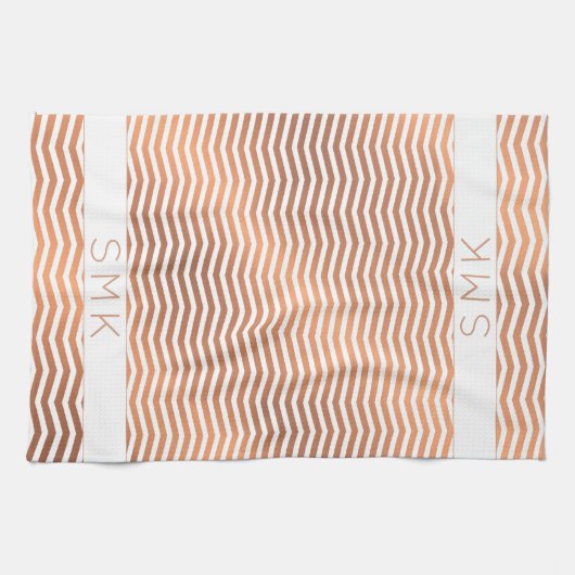 Koper Roos Gold Folie Chevron Wit Monogram Theedoek (Horizontaal)